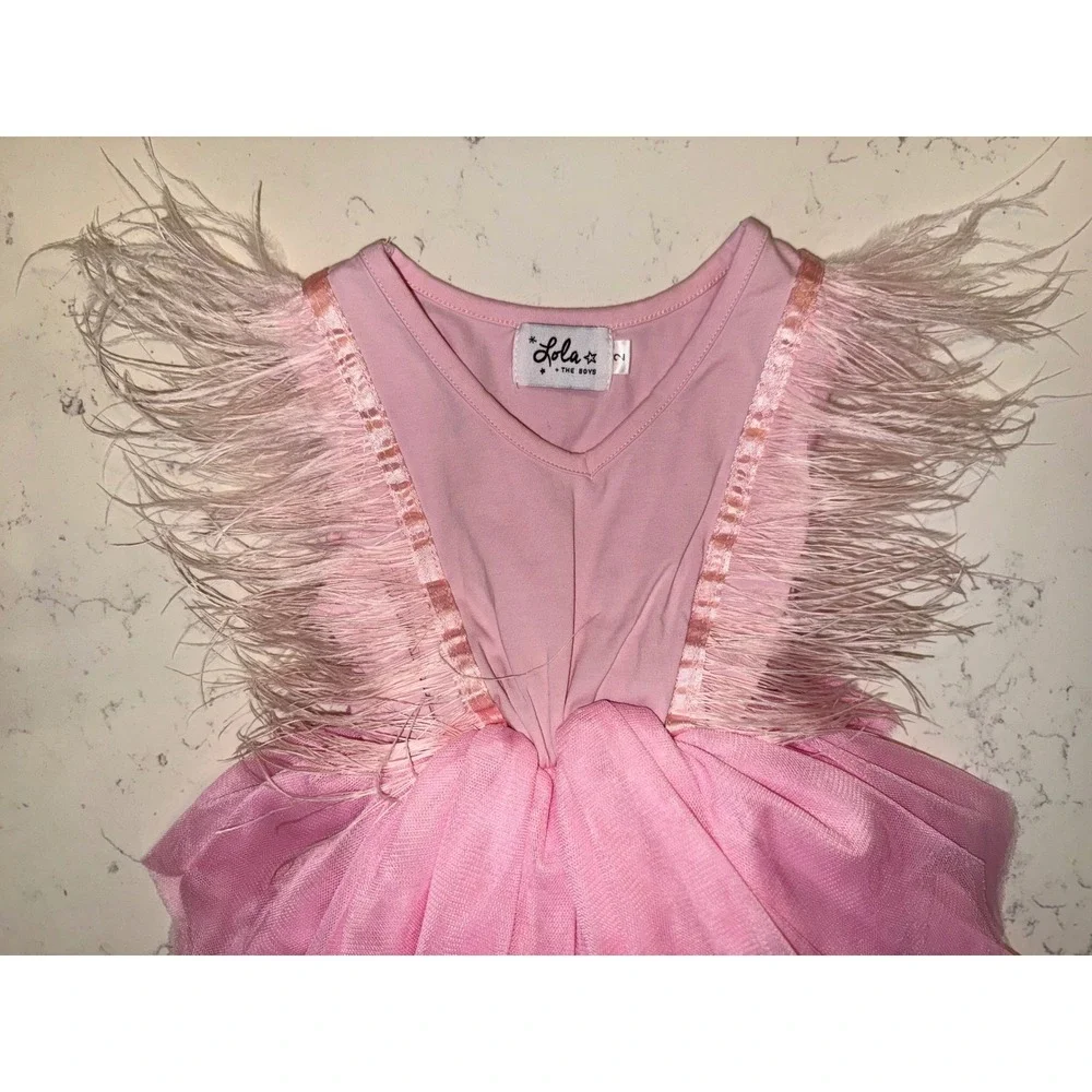 Lola + The Boys Pink Feather Tutu Dress Kids Size 2 Tulle‎ Tiered Party Dress